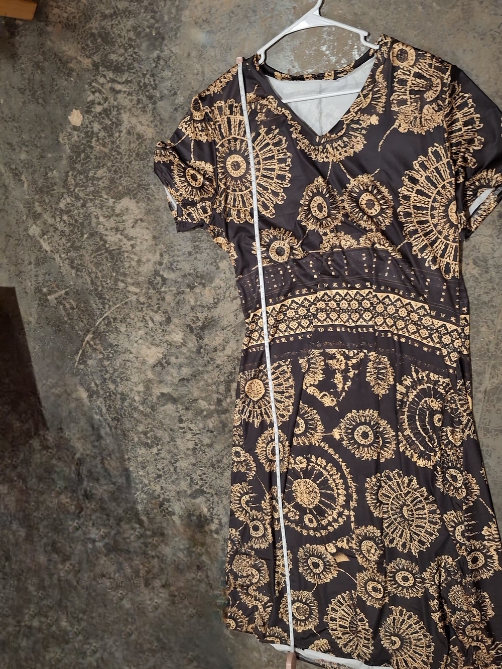 Plus Size Black Maxi Dress with Gold Medallion Print - Picture 6 of 9